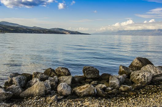 beach with volcanic rocks and coasts of the Ionian sea on the island of zakynthos