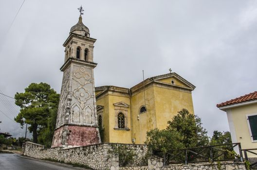 old bell tower and orthodox church in a village on the island of zakynthos greece