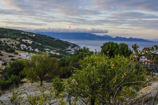 panoramic image of the coast of the island of zakynthos with its mountains from the interior of the territory