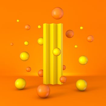 Warm minimal yellow sparkling font Letter I 3D render illustration isolated on orange background