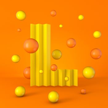 Warm minimal yellow sparkling font Letter L 3D render illustration isolated on orange background