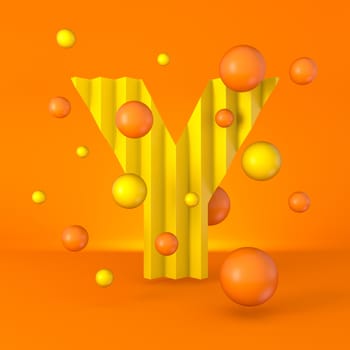 Warm minimal yellow sparkling font Letter Y 3D render illustration isolated on orange background