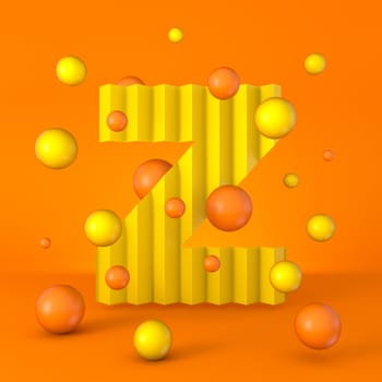 Warm minimal yellow sparkling font Letter Z 3D render illustration isolated on orange background