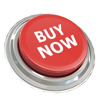 Red buy now button with metal ring, 3D rendering