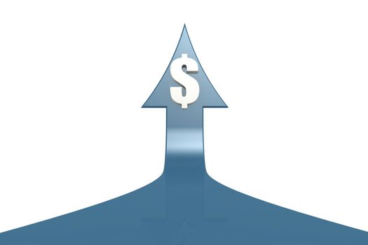 Blue arrow with dollar sign, 3D rendering