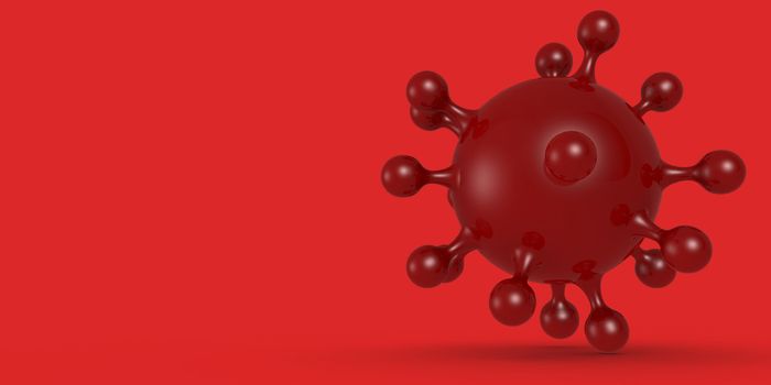 Corona virus cell in red color background, 3D rendering