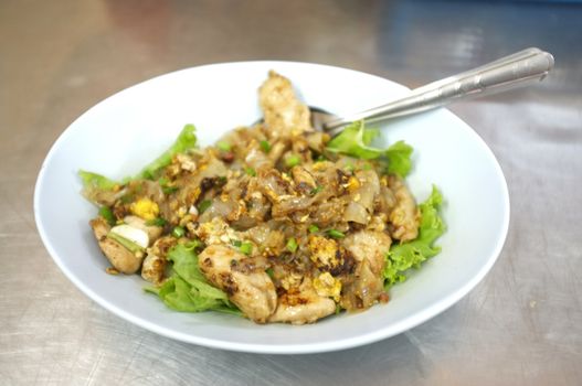 Fried rice noodle with chicken , THAI food