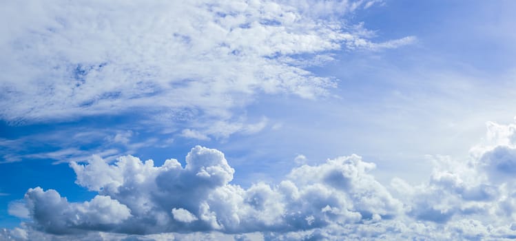 Fantastic soft clouds against blue sky, Panoramic white fluffy clouds in the blue sky