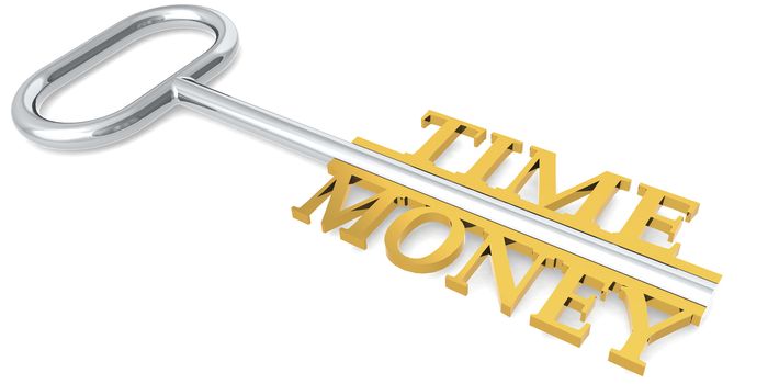 Time and money with key isolated, 3D rendering