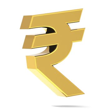 Golden India Rupee sign isolated, 3D rendering