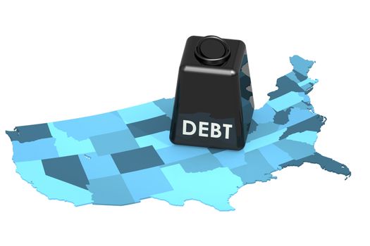 United States national debt or budget deficit financial crisis concept, 3D rendering