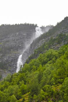 Waterfall in Aurlandsfjord Aurland Vestland Sognefjord in Norway.