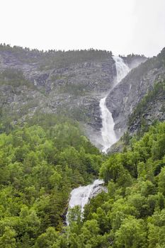 Waterfall in Aurlandsfjord Aurland Vestland Sognefjord in Norway.