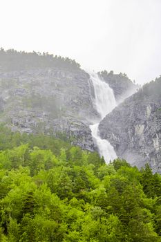 Waterfall in Aurlandsfjord Aurland Vestland Sognefjord in Norway.