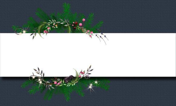 Merry Christmas greeting card, mock up, place for text. Illustration of festive wreath with place for text.