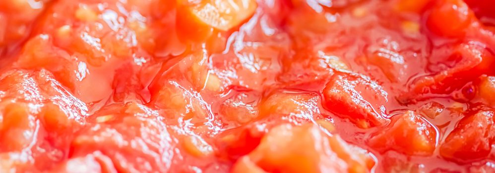 Cooking tomato sauce, closeup steamed vegetables for cook book or food blog backgrounds
