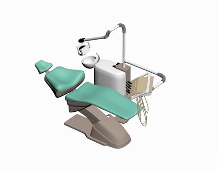 green dentist chair with table and instruments