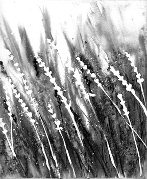 Abstract grass in the wind. Gray, black and white colours. Monochrome background.