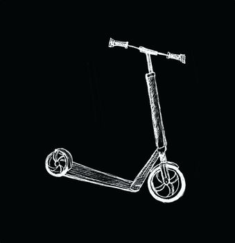 Scooter sketch isolated on black background. Eco alternative transport concept. Han-drawn illustration. 