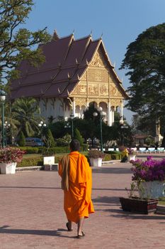 Temples at Luang Prabang Laos with Buddha statues and detailed golden shrines. High quality photo