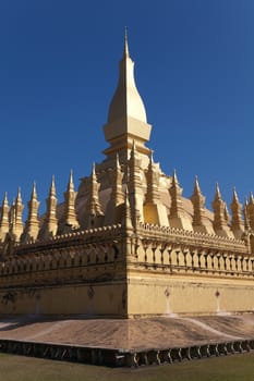That Luang famous temple, Vientiane, Laos, Buddhist golden temple a place of pilgramage. High quality photo