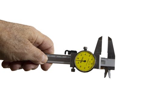 A worker's hand holds a caliper with millimeter adjustment