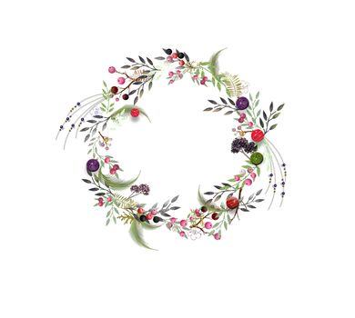 Floral Christmas wreath, frame. Template for invitations, greeting cards, wedding invitation, prints. Isolated on white background. 3D Illustration