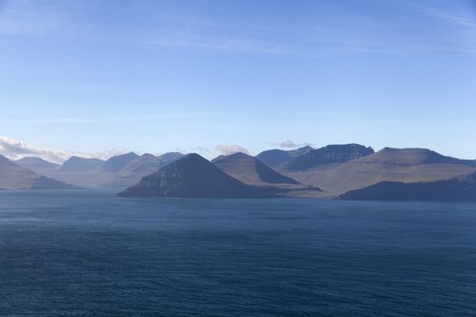 Panoramic view from Kallur Lighthouse showing Eysturoy island