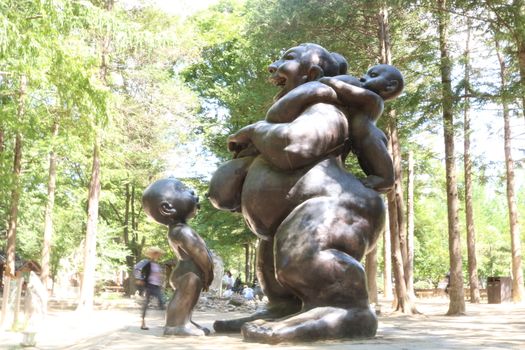 Namiseom,South Korea 1 July 2018: Famous Gigantic statue of a mother breastfeeding her child