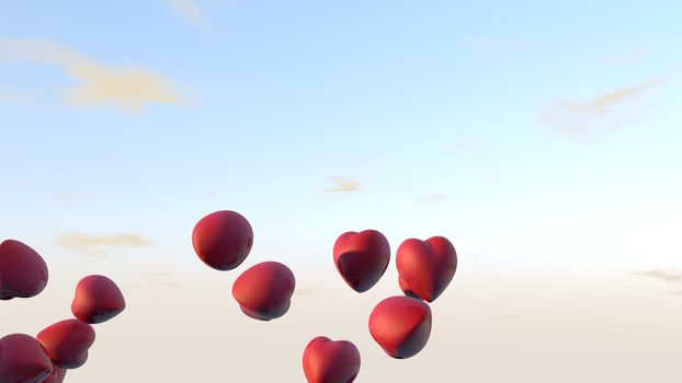 Realistic 3D colorful red romantic Valentine's day hearts background