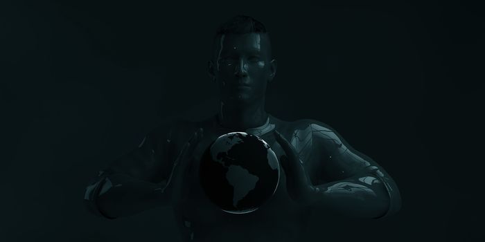 Global Strategy with Man Holding Globe for Business Dark Minimalist