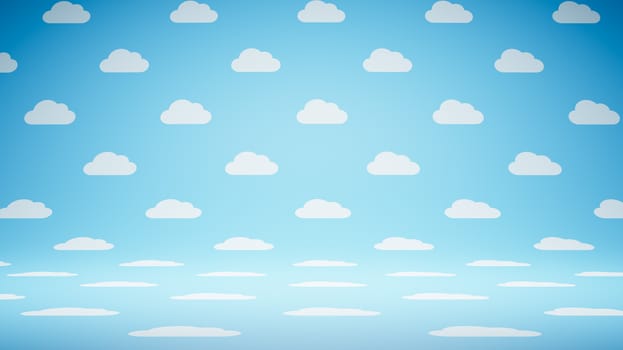 Empty Blank Blue and White Cloud Shape Pattern Studio Background 3D Render Illustration