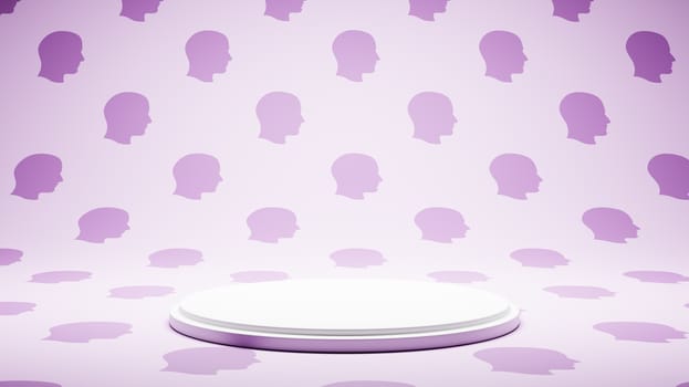 Empty White Platform on Purple Human Head Profile Shape Pattern Studio Background 3D Render Illustration