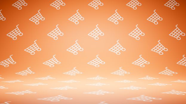 Empty Blank Orange and White Shopping Cart Shape Pattern Studio Background 3D Render Illustration