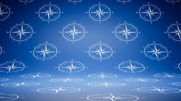 Empty Blank Blue and White Compass Pattern Studio Background 3D Render Illustration