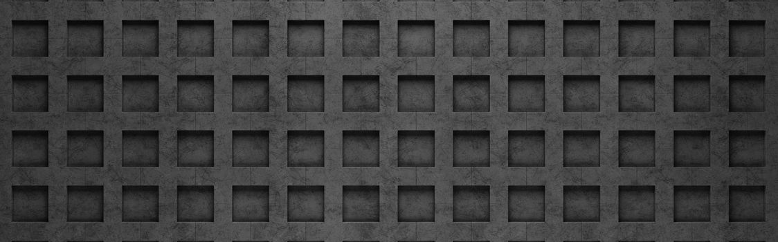 Wall of Black Tiles Arranged as a Grid 3D Pattern Background Illustration