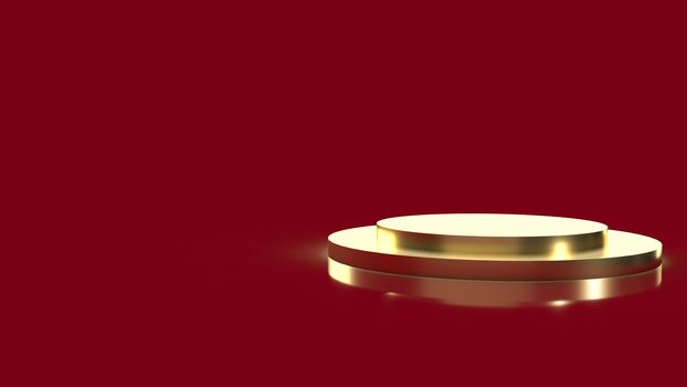 The gold Podium platform on red background 3d rendering.