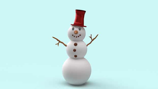 The snowman on blue background for Christmas content 3d rendering.