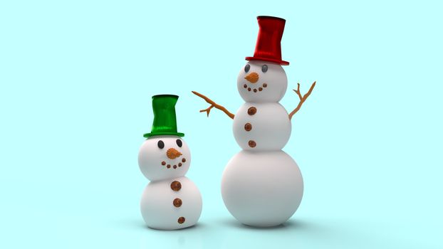 The snowman on blue background for Christmas content 3d rendering.