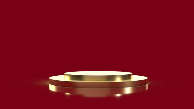 The gold Podium platform on red background 3d rendering.