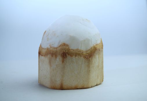 Young coconut fruit is peeled off and ready to eat and is made into a combination of savory and sweet food on a white background.