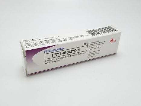 MANILA, PH - SEPT 25 - Sensomed erythromycin ointment box on September 25, 2020 in Manila, Philippines.