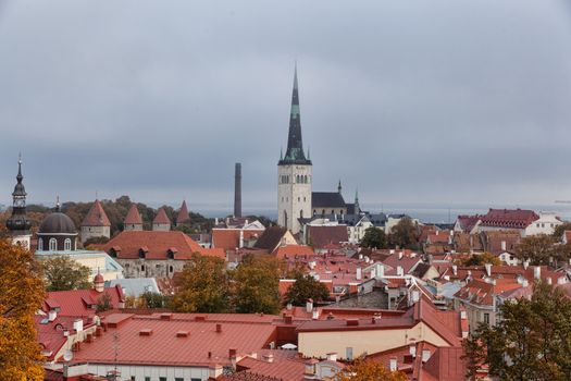 Tallinn, Estonia - October 2018: Tallinn panoramic view from Patkuli showing St Olafs