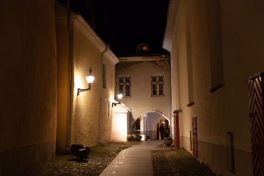 Tallinn, Estonia - October 2018: Tallinn old town, Kohtu street at night