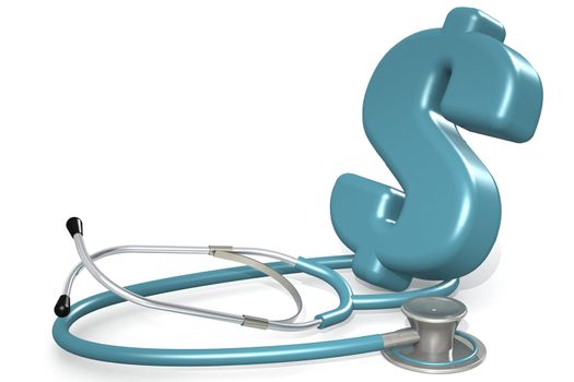 Blue stethoscope with dollar sign, 3D rendering