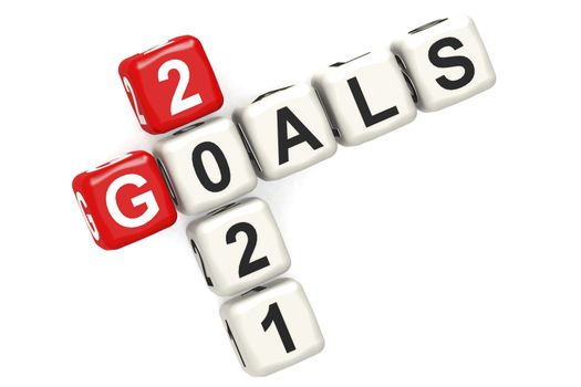Goals 2021 word concept on cube block isolated, 3d rendering