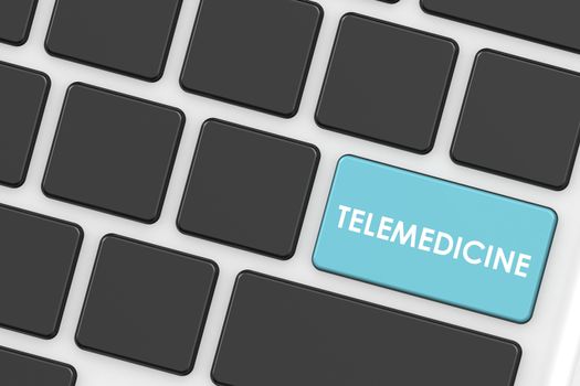 Telemedicine word on laptop keyboard, 3D rendering