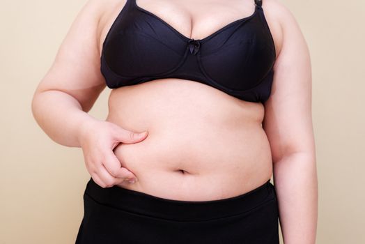 Fat woman., Shape up healthy stomach muscle, and diet lifestyle, to reduce belly concept.