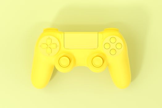 Classic game pad with yellow background, 3d rendering. Computer digital drawing.