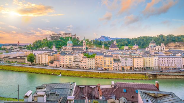 Beautiful view of Salzburg city skyline  in the summer at sunset, Austria